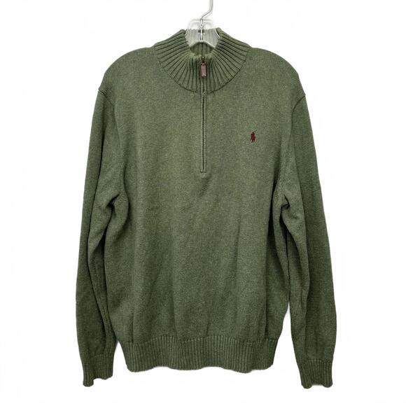 Polo Ralph Lauren Men’s XXL 2XL 1/4 Zip Green 100% Cotton Sweater Pullover Knit - Picture 2 of 9